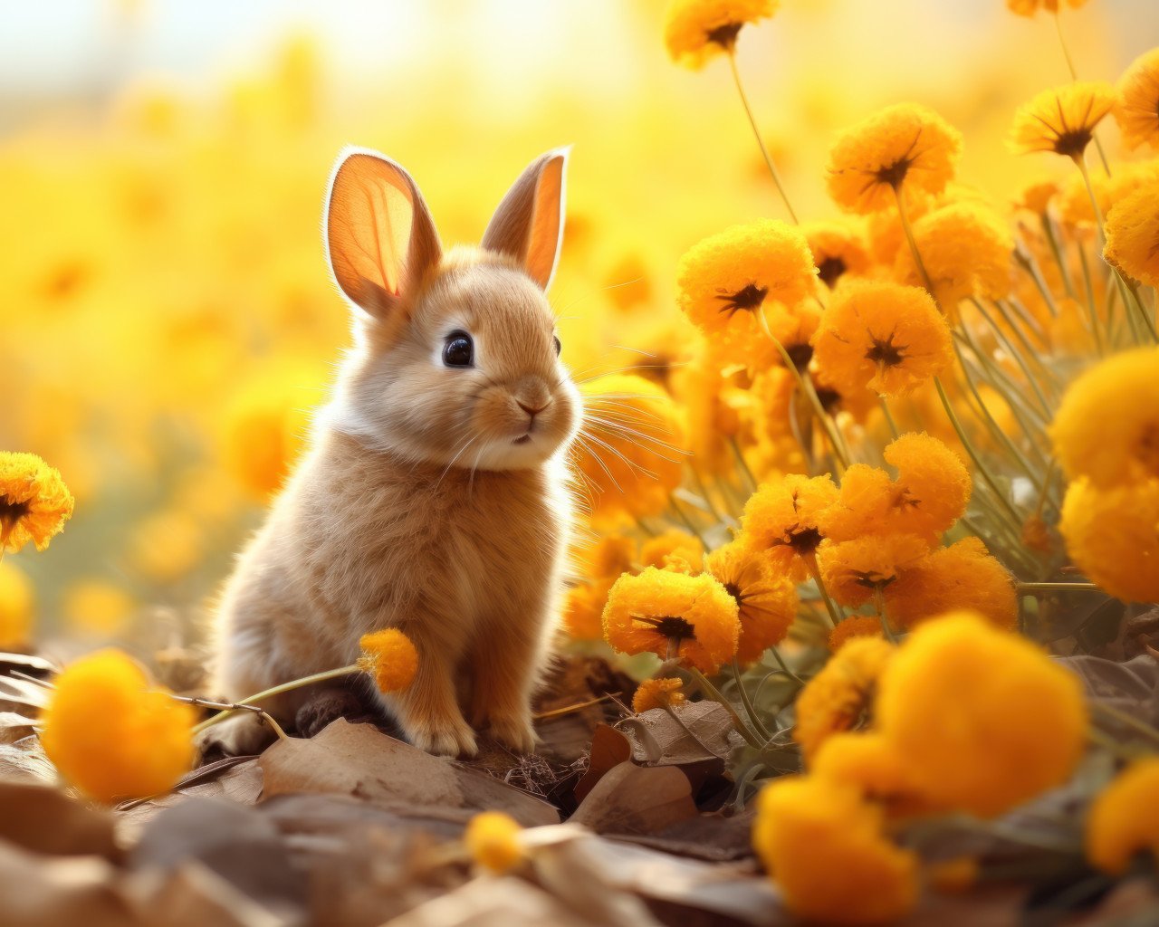 Adorable bunny exploring a vibrant flower field