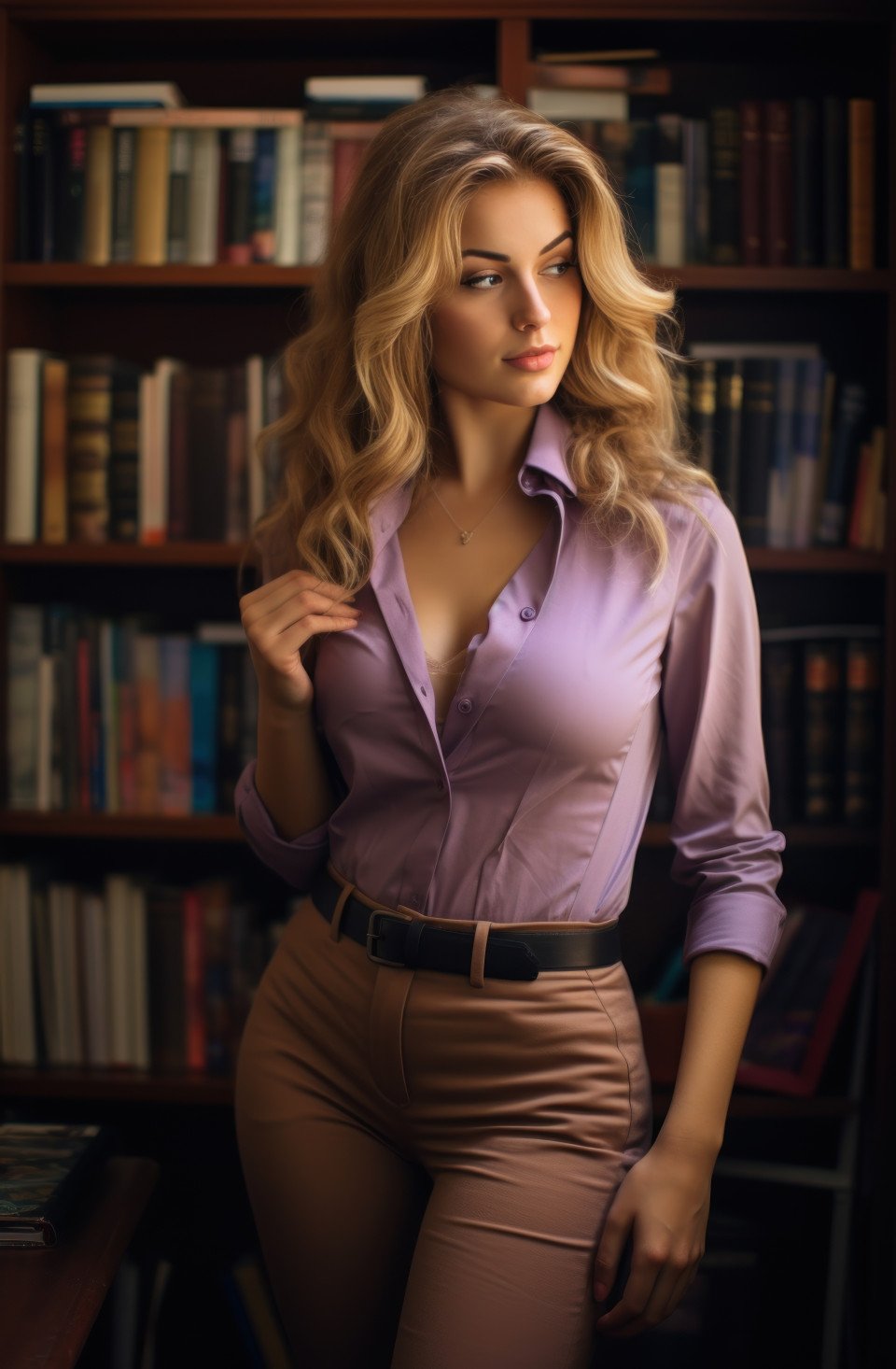 Businesswomen stand in office wearing suit