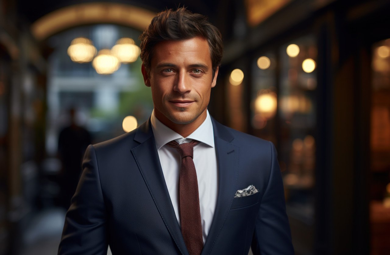 A businessman wearing professional attire with smile