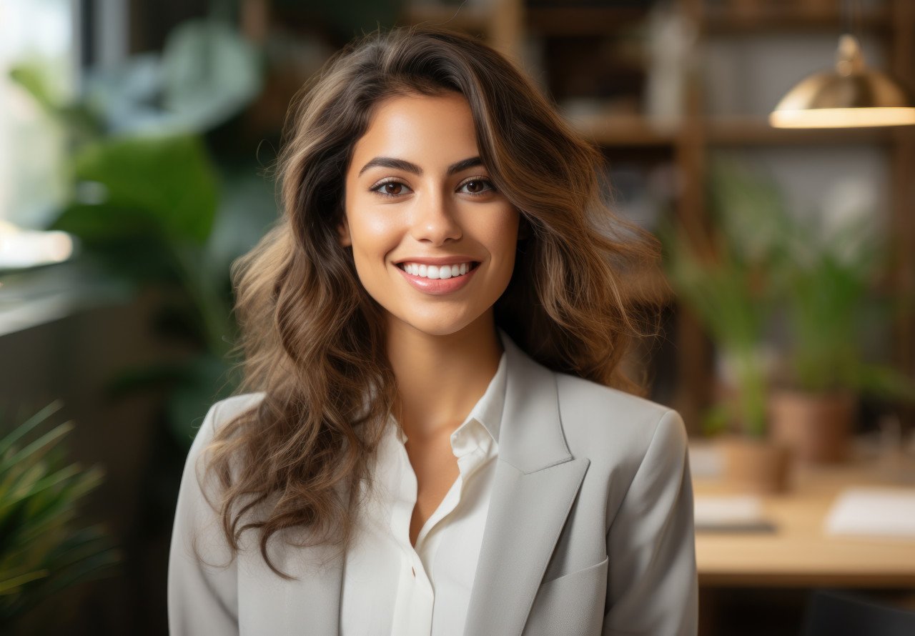 Smiling businesswoman in office photo