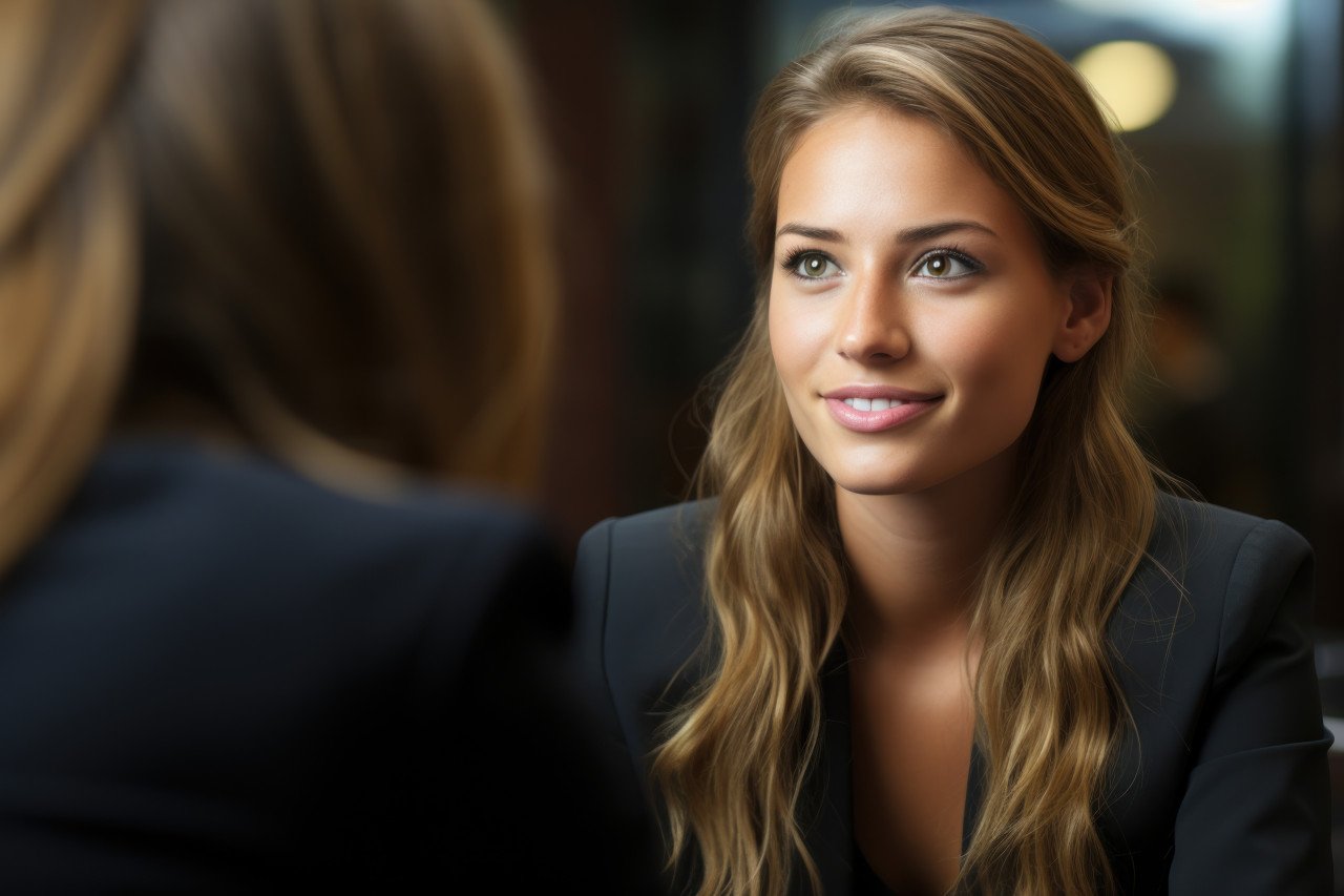 A photo of a woman during a job interview
