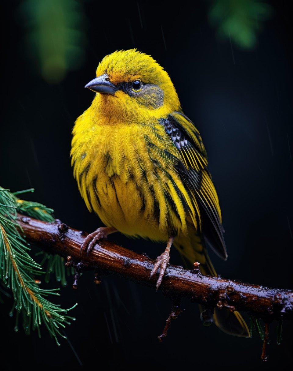 Yellow bird perched on branch enjoying the peaceful moment in nature