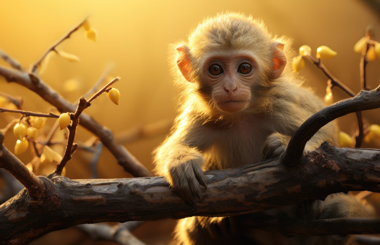 Cute monkey perched on a tree branch