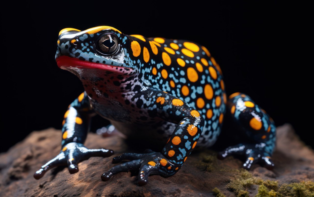 A poison frog with yellow and black color