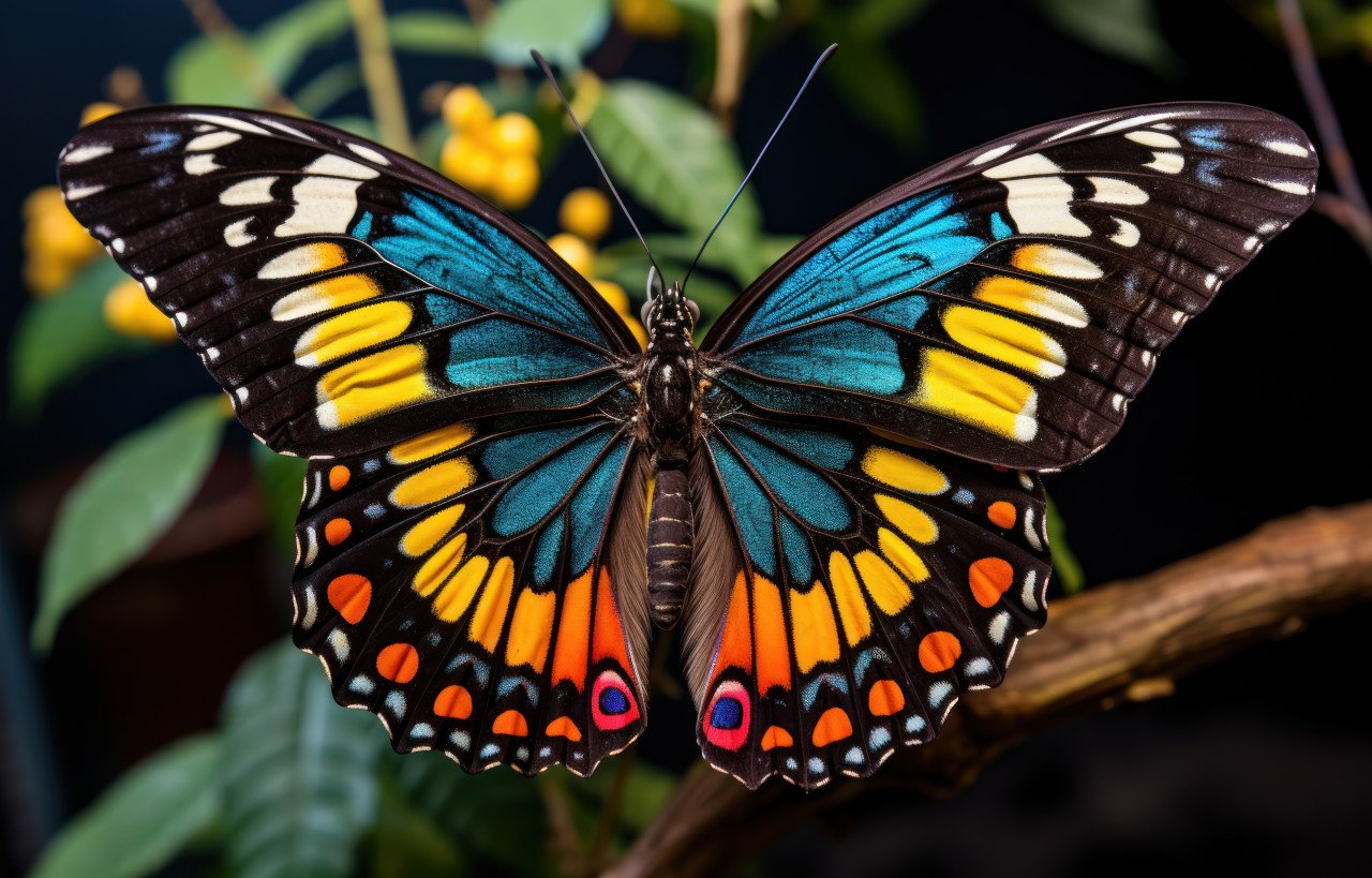 A vibrant butterfly resting on a branch