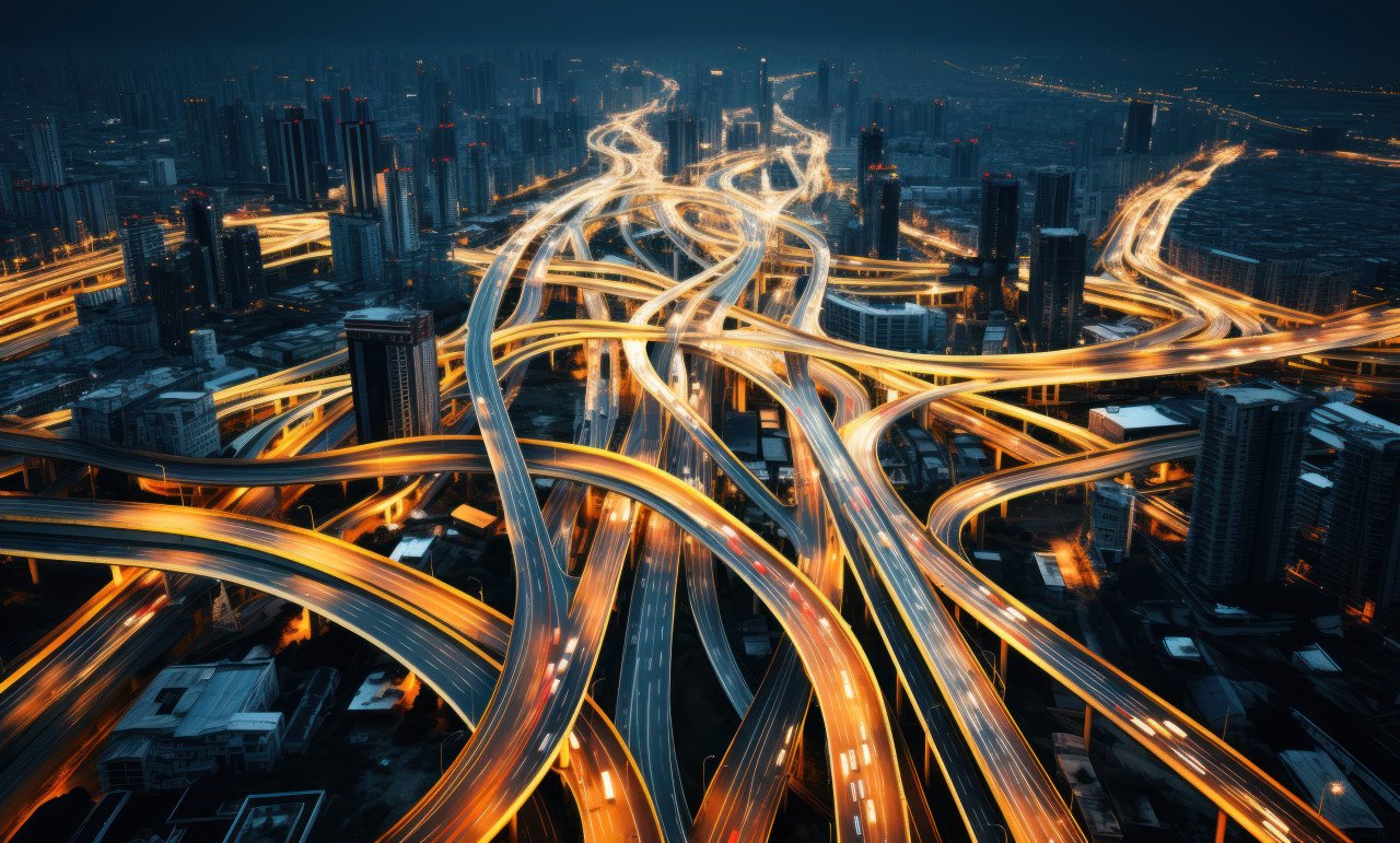 Aerial view of city highway