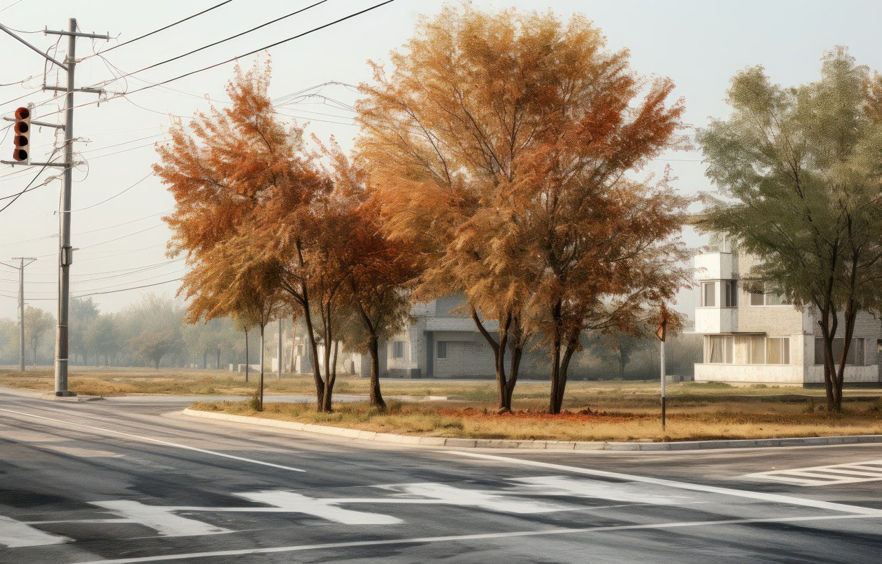 Photo of crosswalk with trees across road
