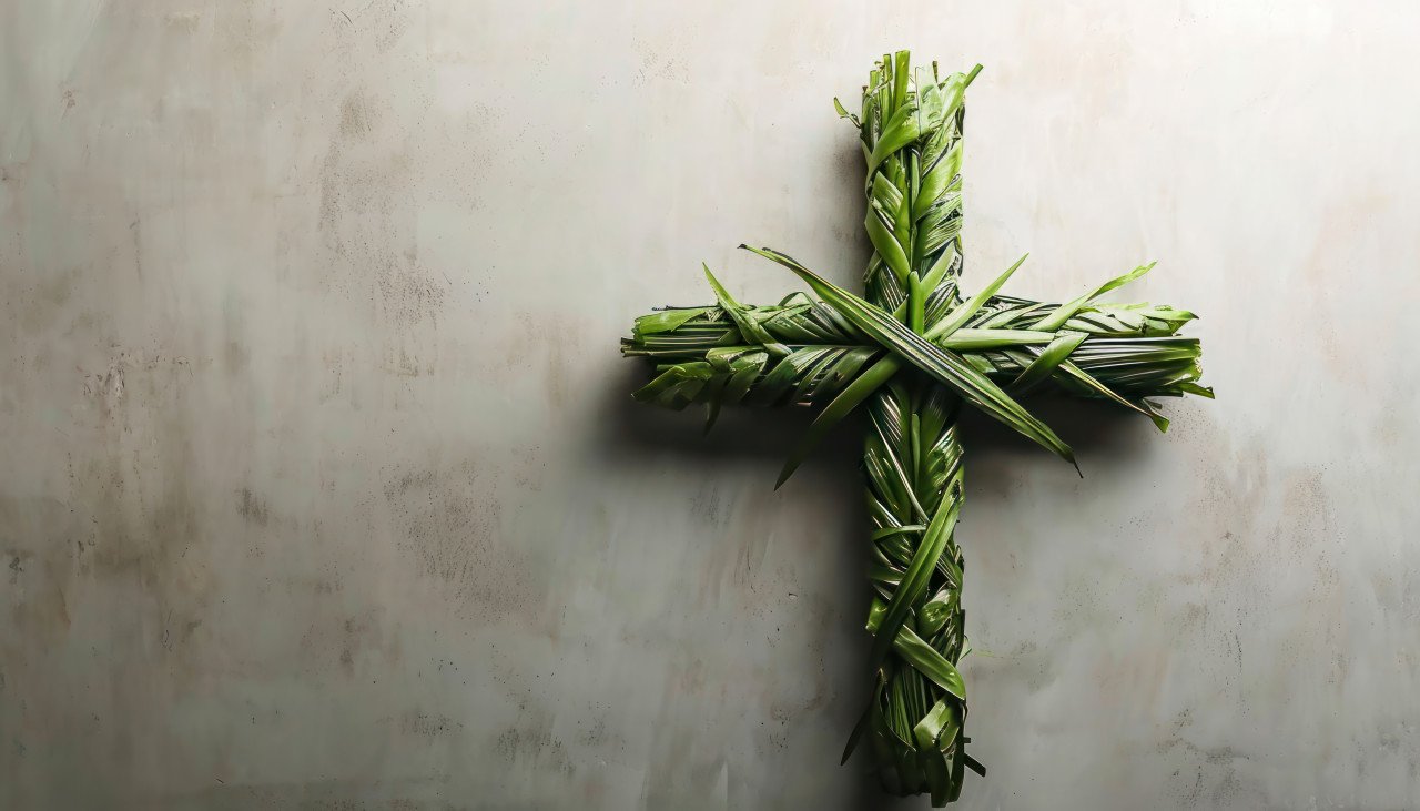 A palm frond cross