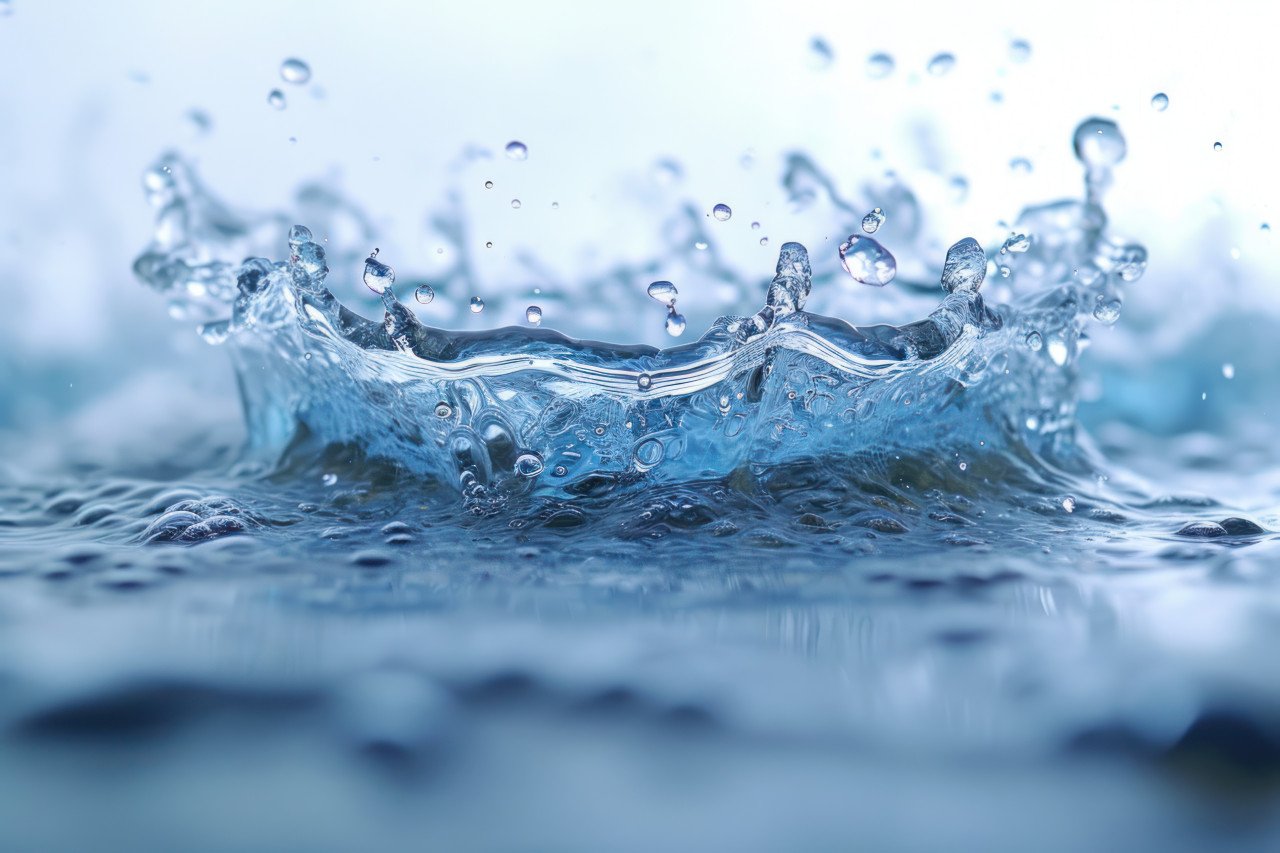 Clear water splashes against a white backdrop creating dynamic and refreshing visual impact