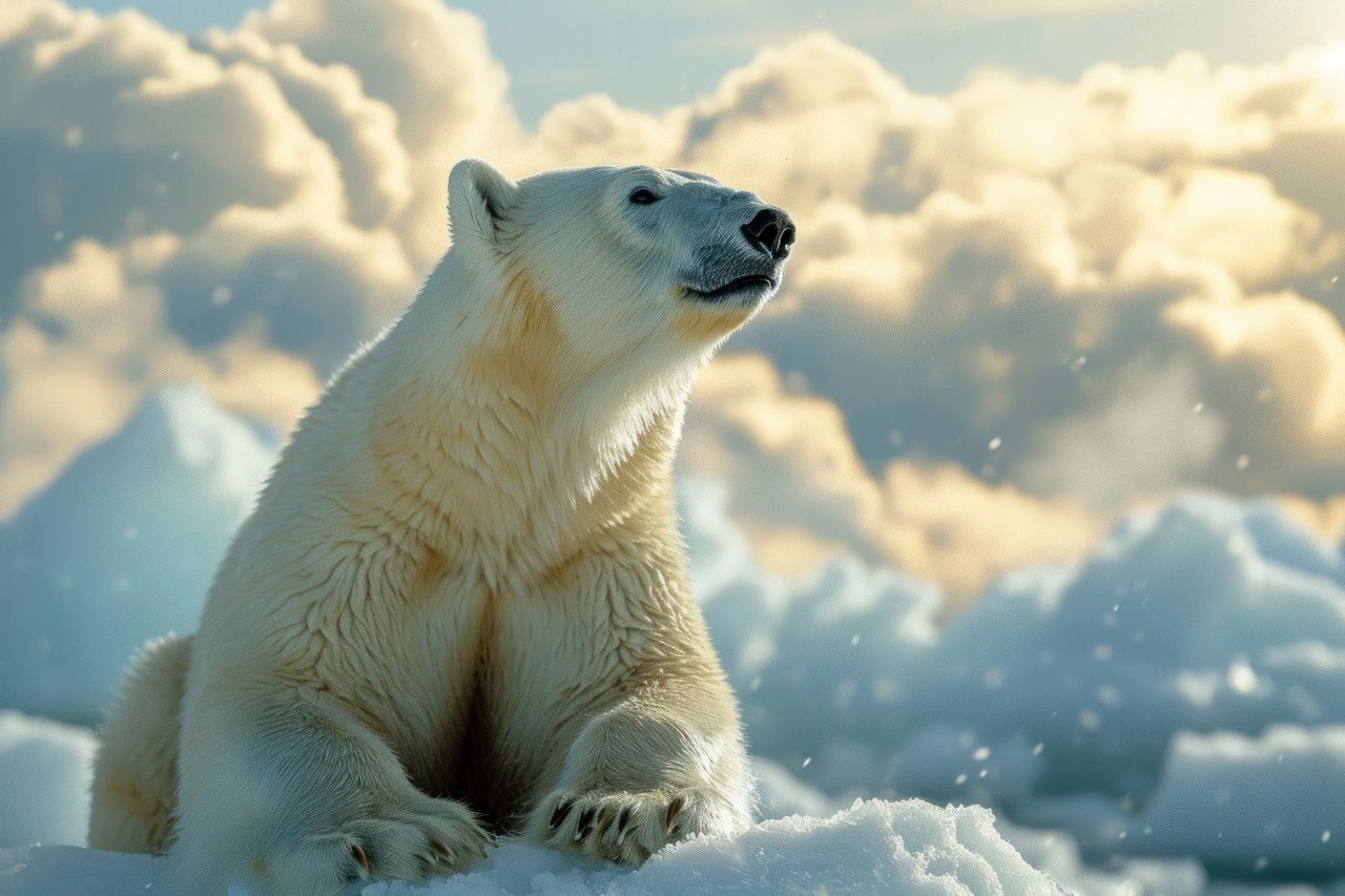 Polar bear resting on icy surface enjoying a peaceful moment in the arctic surroundings