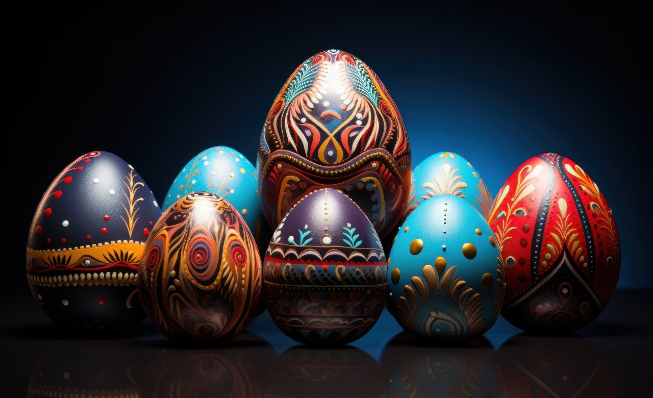Vibrant easter eggs in various bright colors