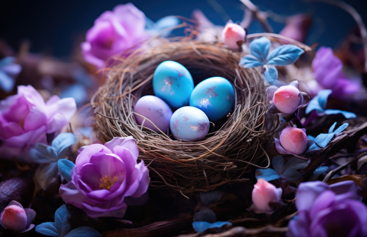 A nest filled with easter eggs