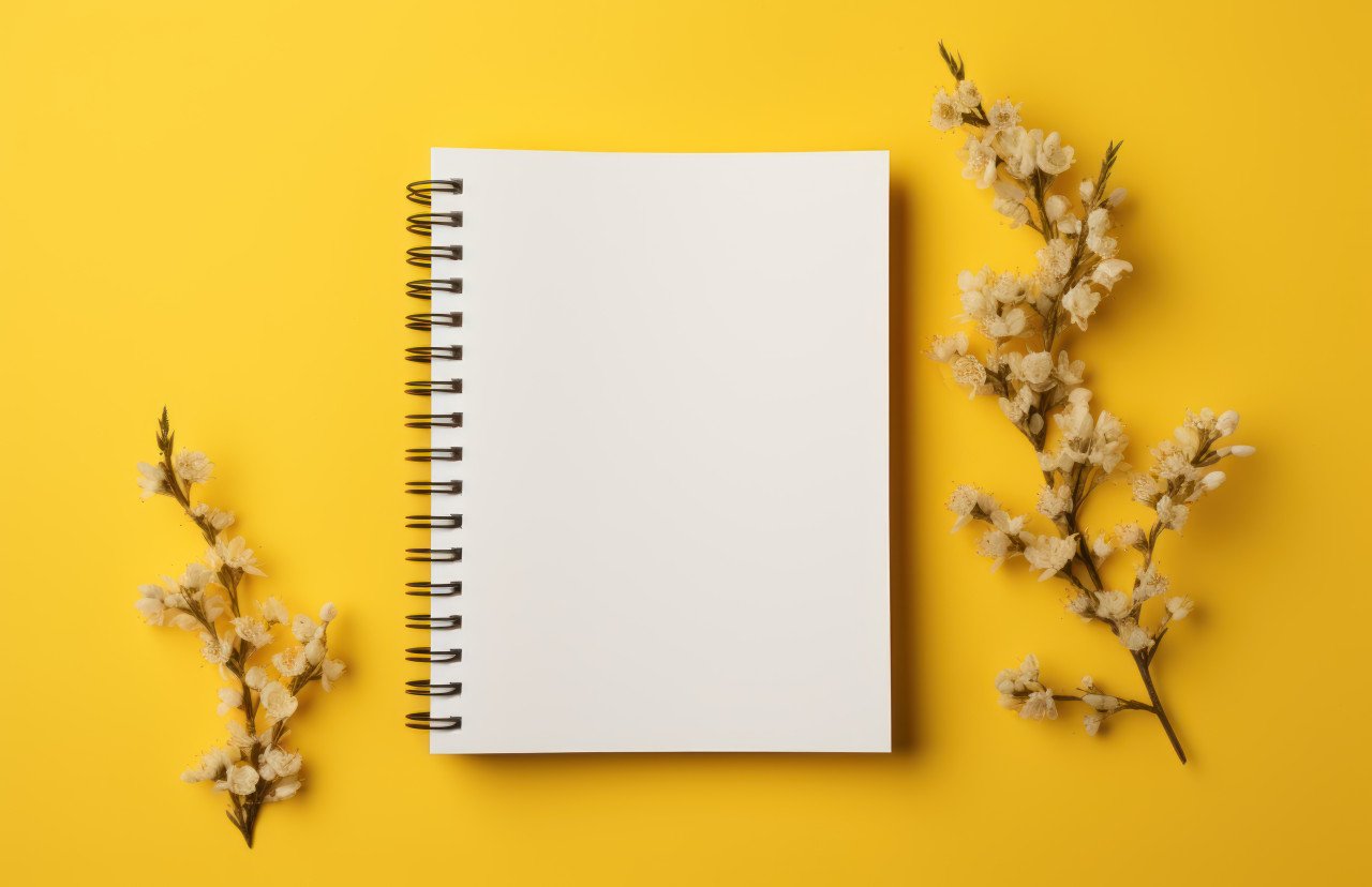 Empty notepad on vibrant yellow backdrop