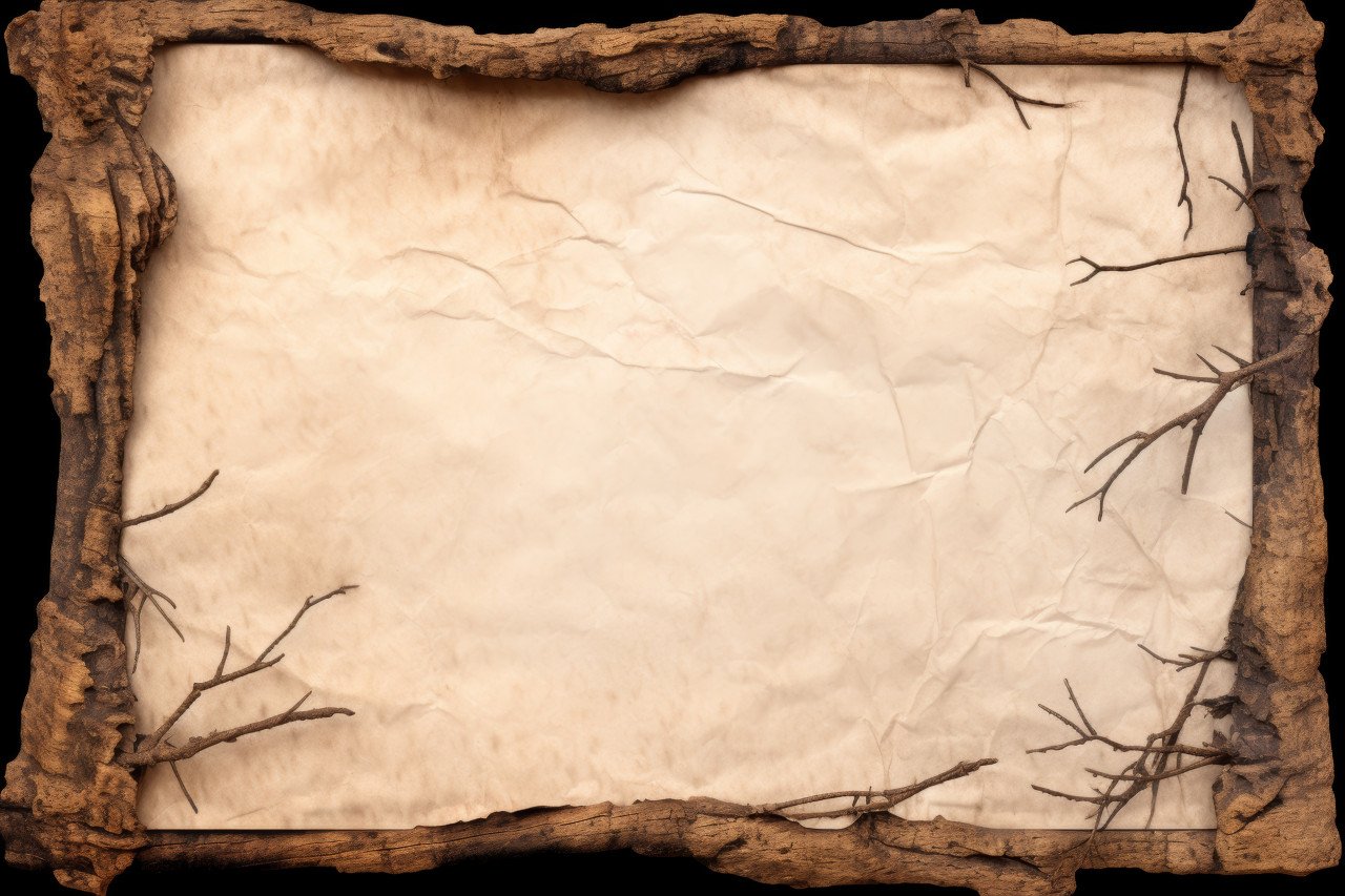 Antique paper frame on a plain white background