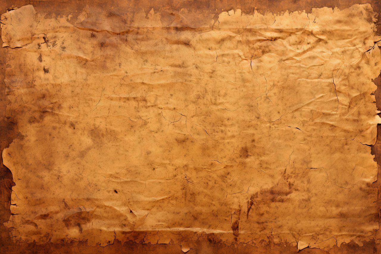 A close up of a golden brown paper print against a white backdrop