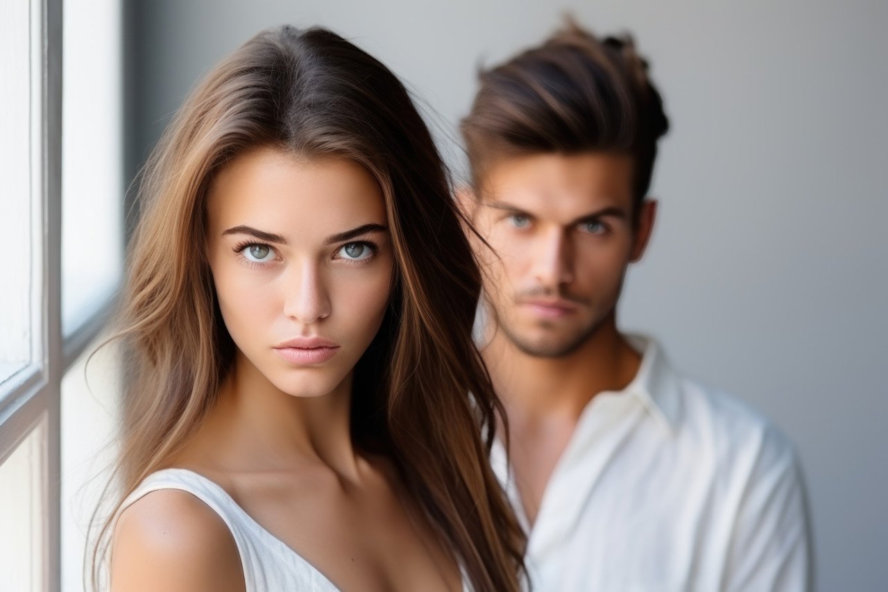 Emotional moment as a young and beautiful girl shows frustration with her boyfriend