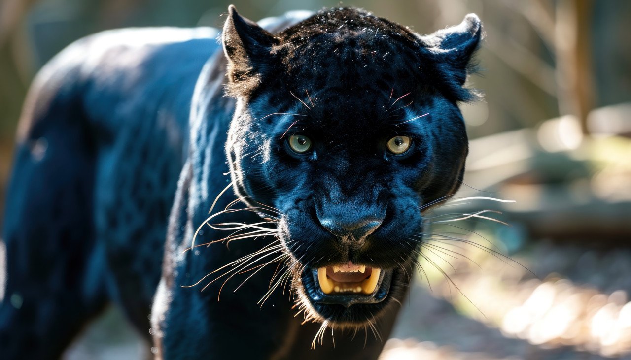 Black panther growling intensely showcasing its powerful presence in the wild