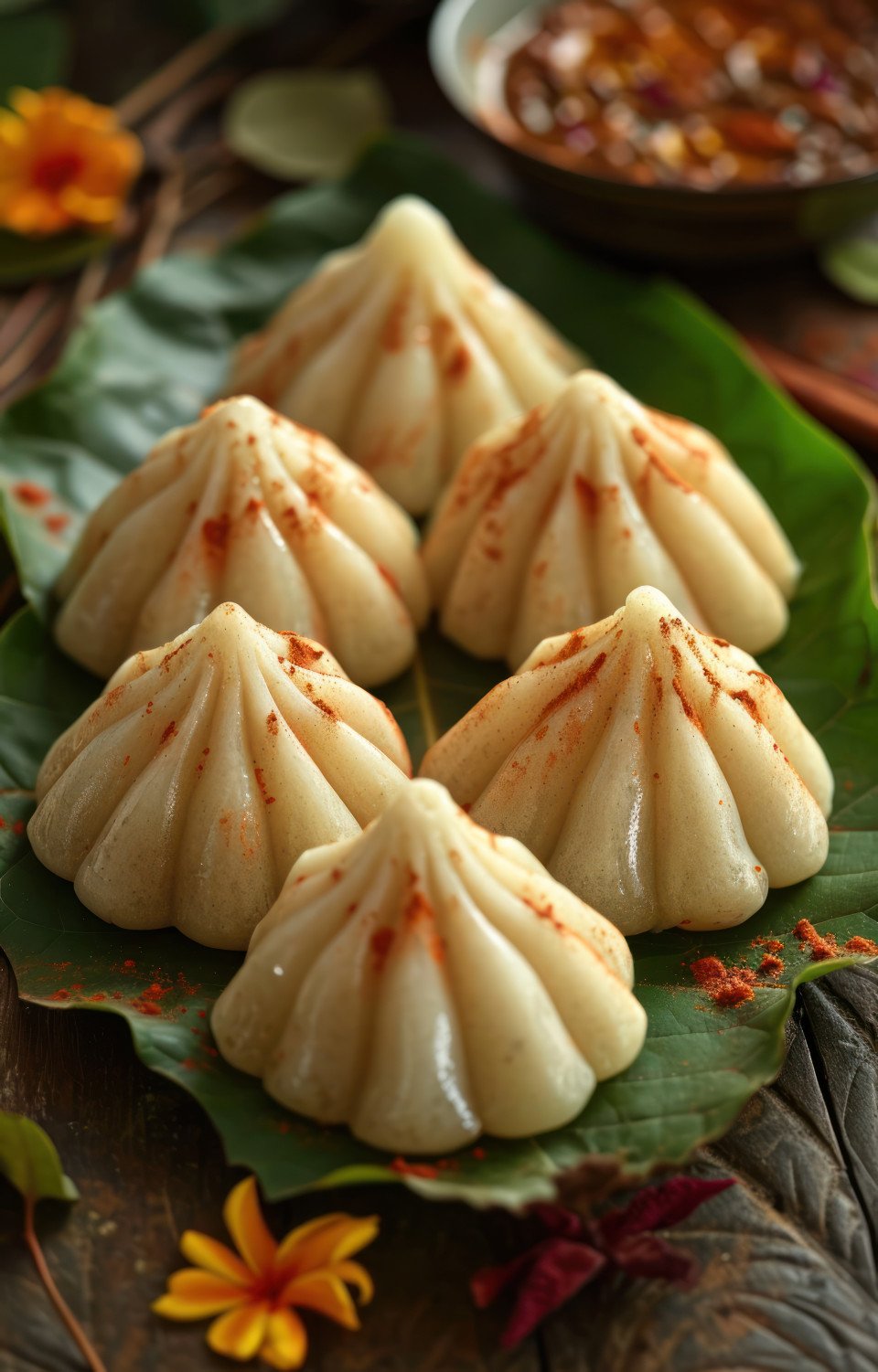 Modak placed on a leaf a traditional sweet