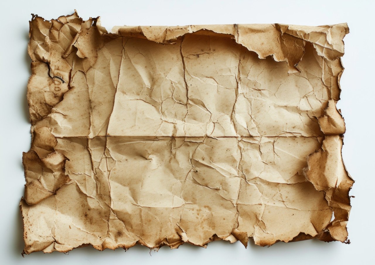 An aged paper on a plain white backdrop
