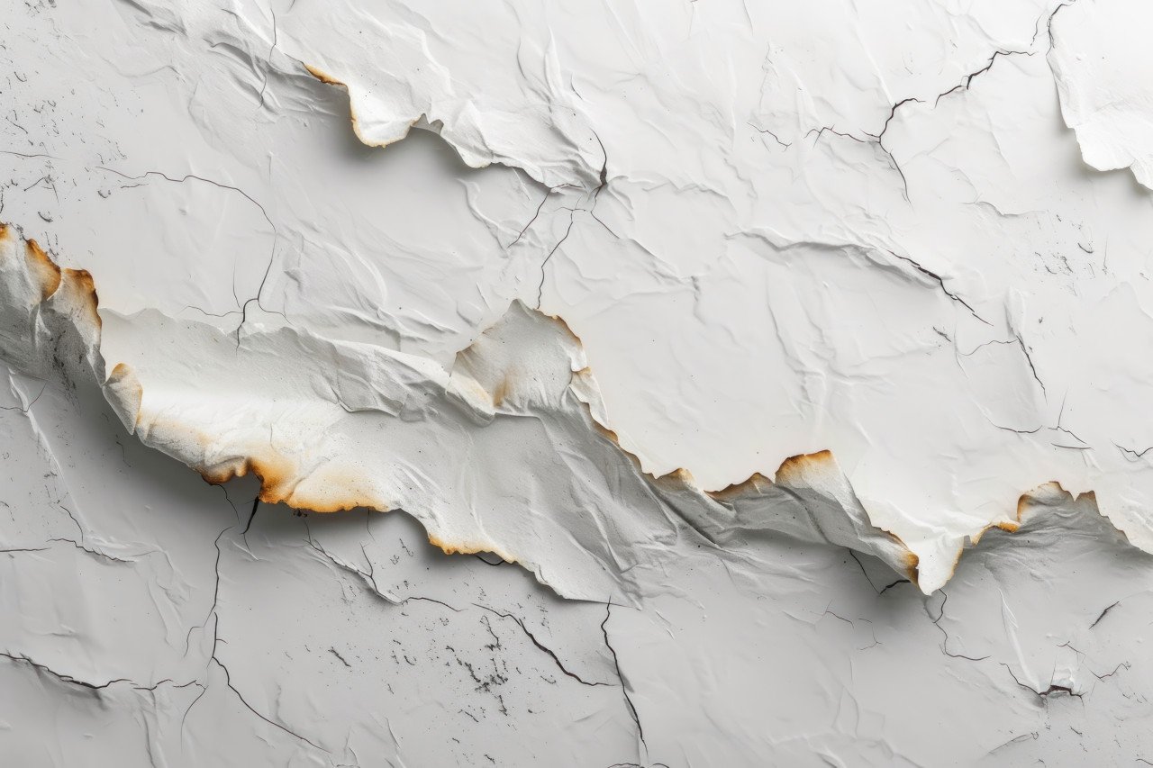 Burnt paper texture on white background