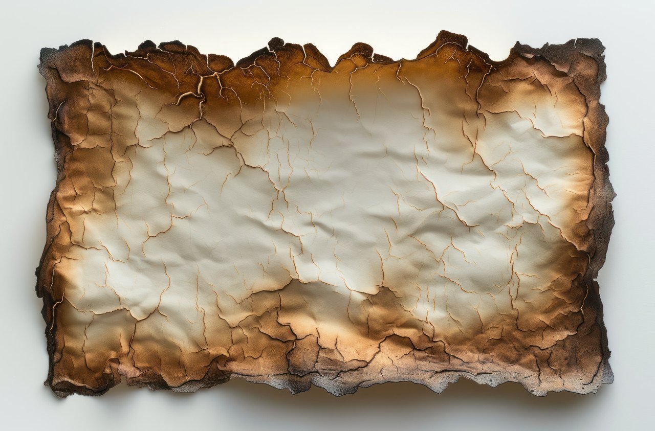 Burnt paper with edges curled