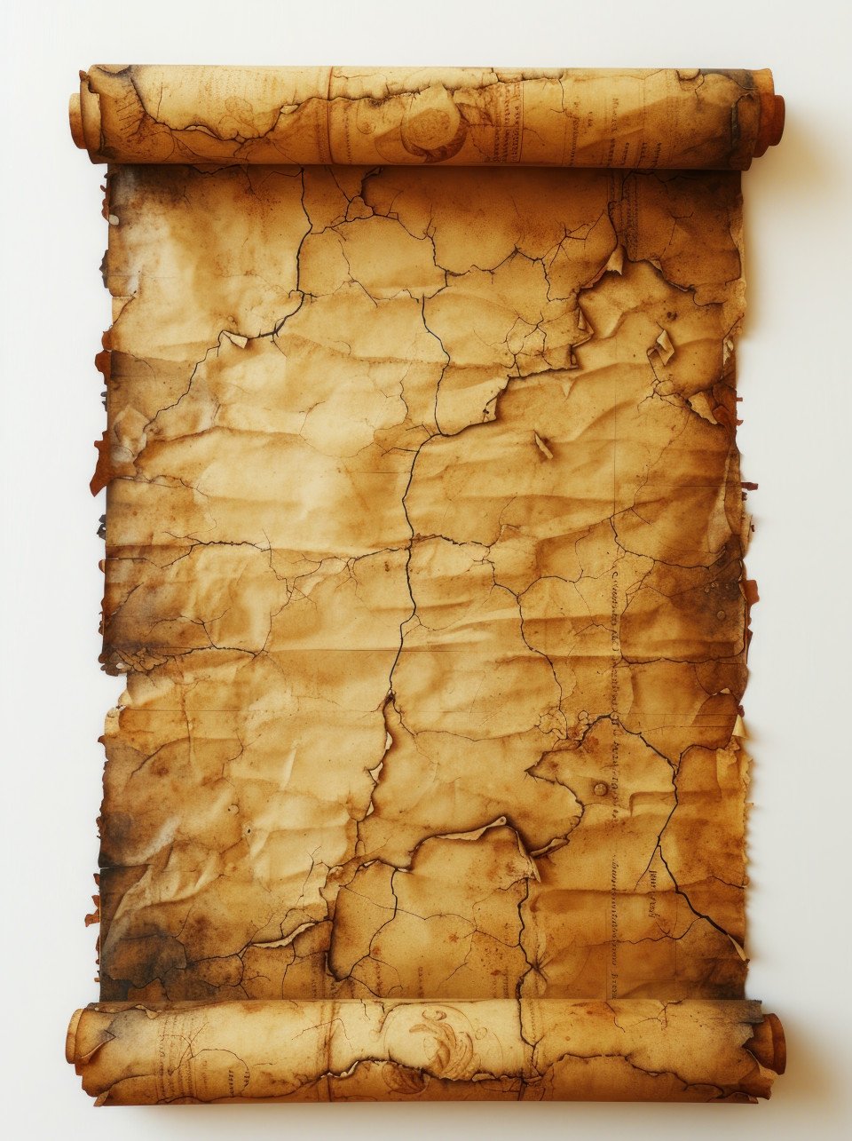 Old parchment on plain white surface