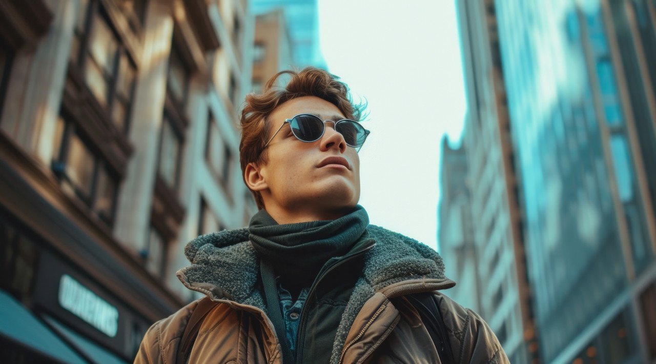 Confident man on the street with sunglasses in the city