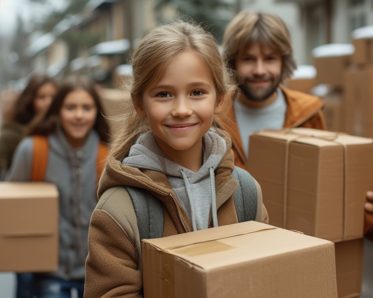 A happy family is relocating to their new home in new york ct