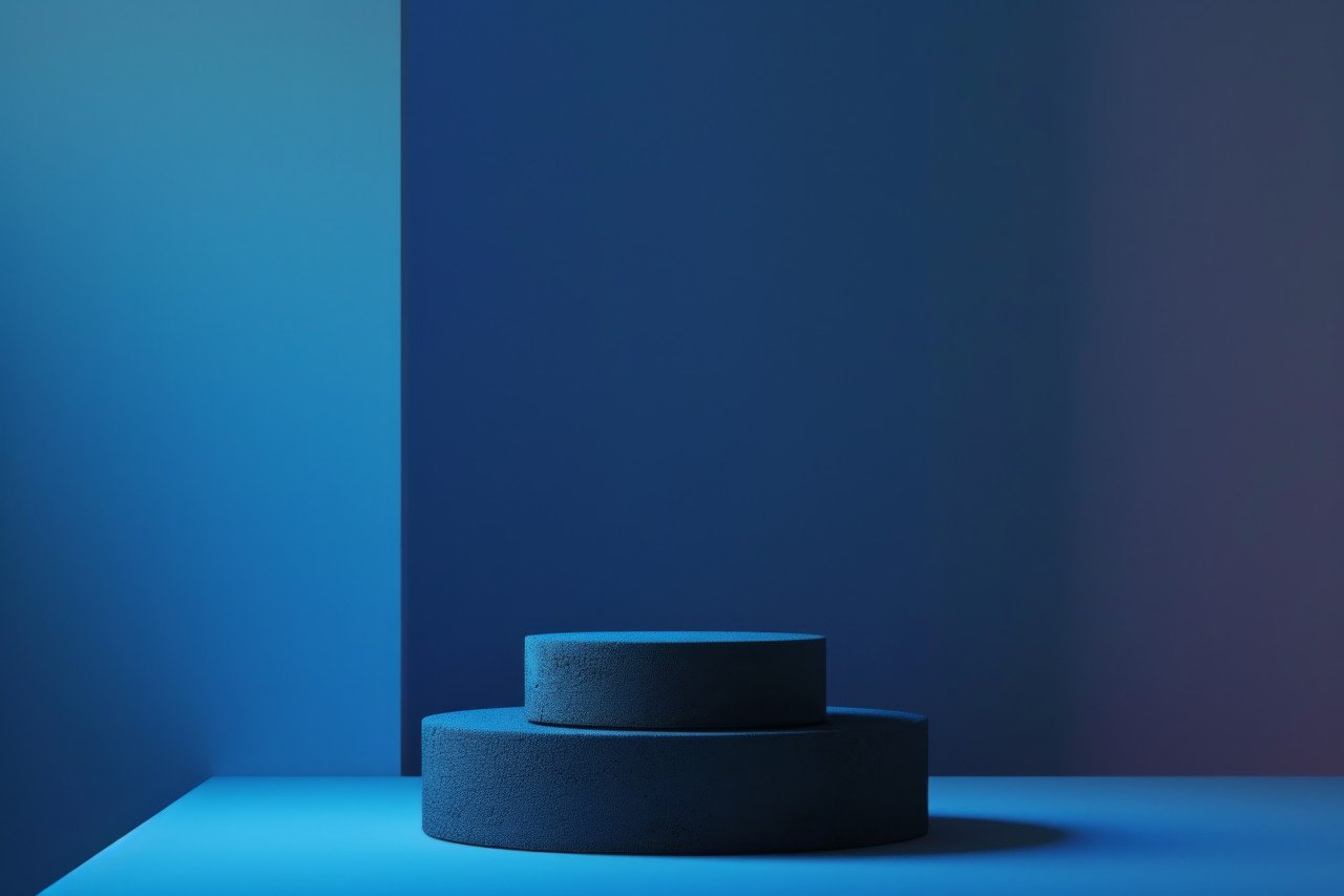 Darkroom ambiance with a flat soothing blue light