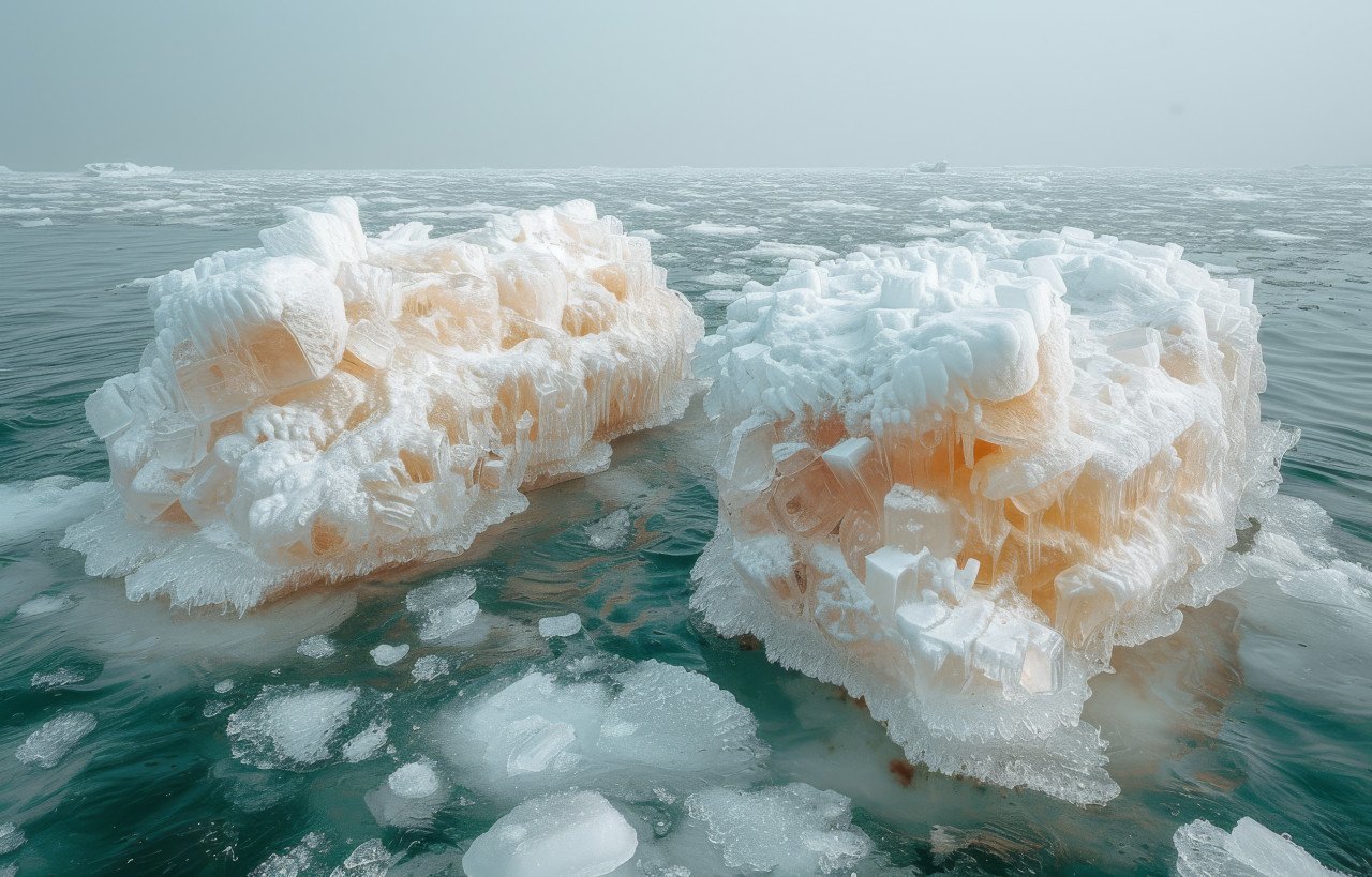The ice floes in the arctic ocean