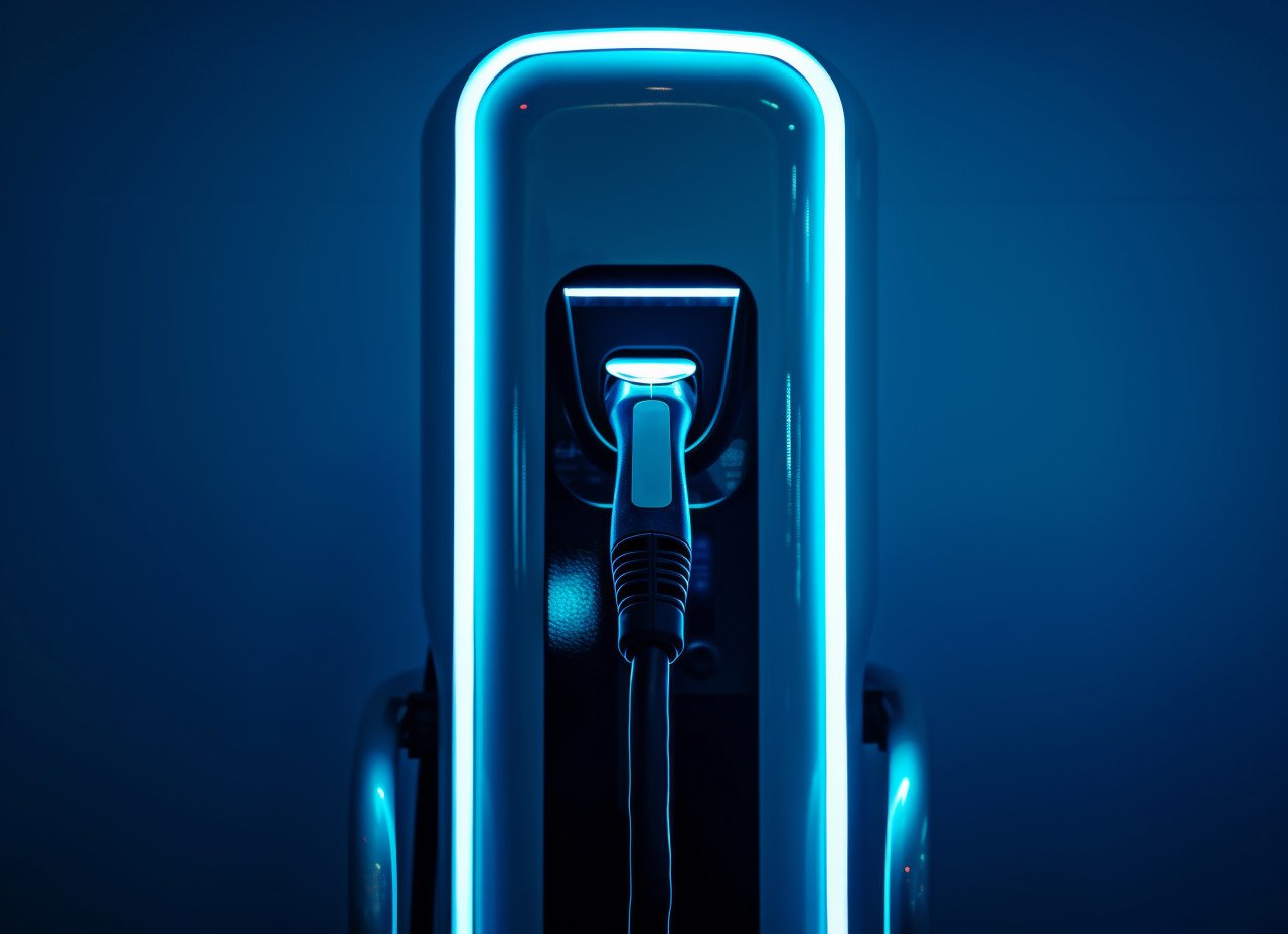 A charging station for electric cars supporting green transportation and clean energy initiatives