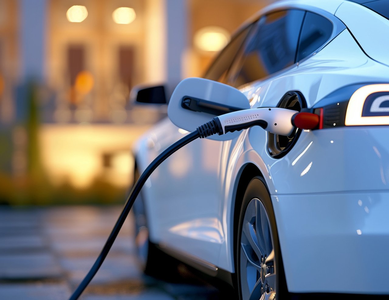 Electric car being charged promoting sustainable transportation