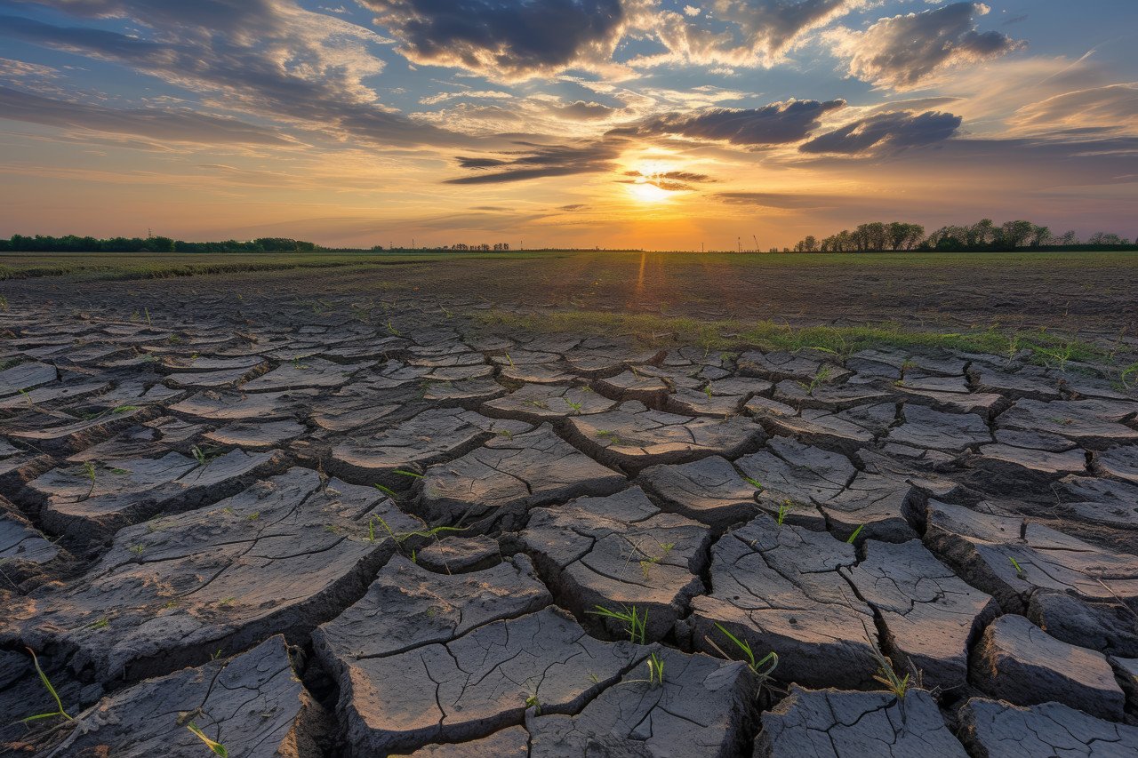 Arid landscape with parched cracked soil depicting the challenges of a dry and barren environment