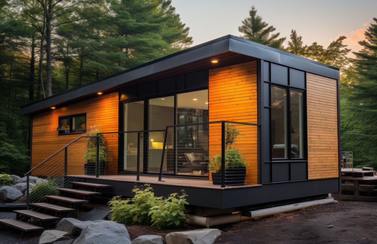 A cozy home adorned with black metal siding