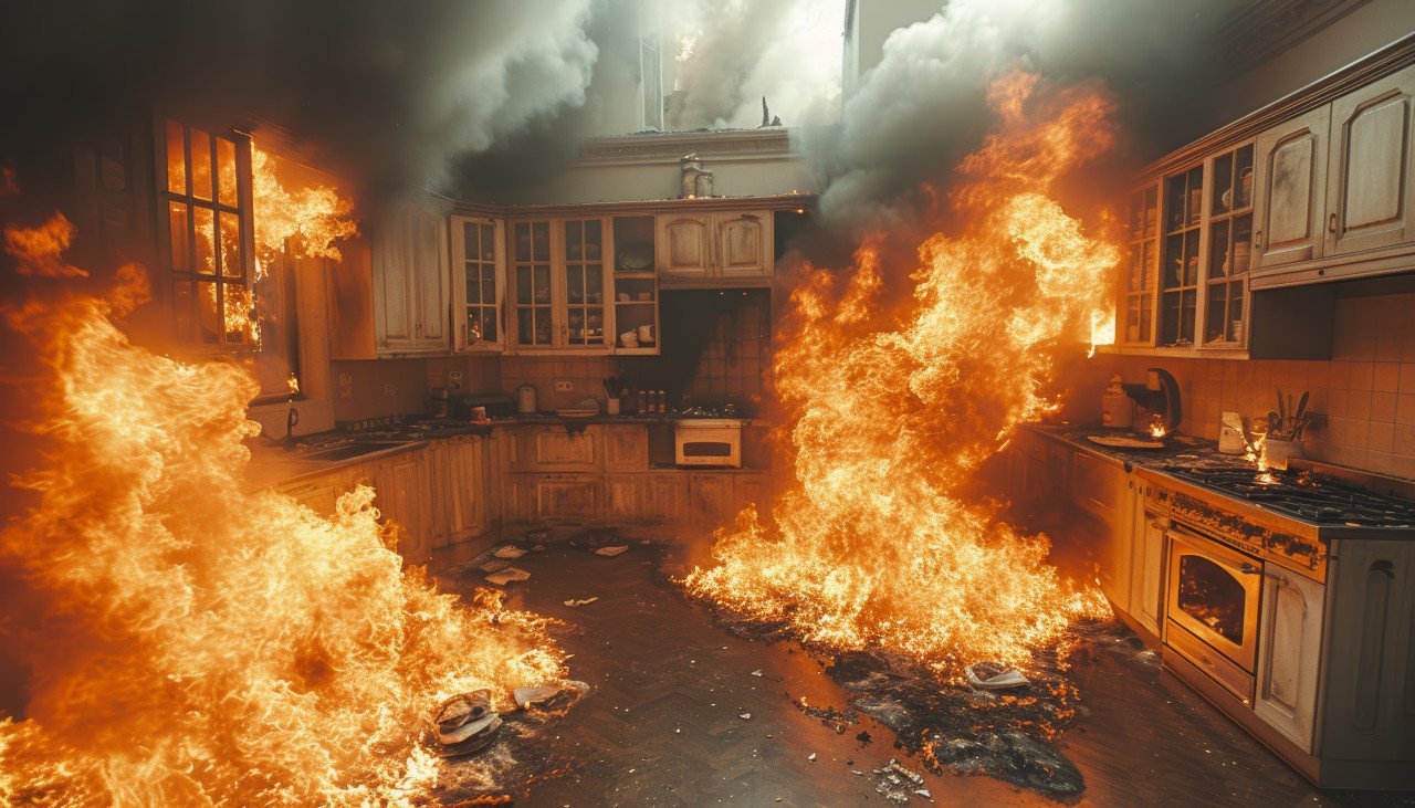 Woman house destroyed by kitchen fire a shocking scene with flames engulfing the home