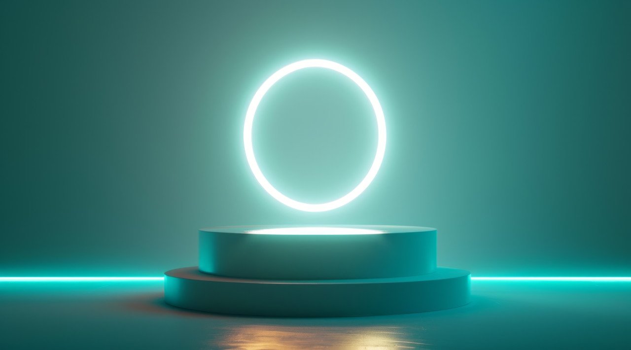 Bright neon light on a pedestal