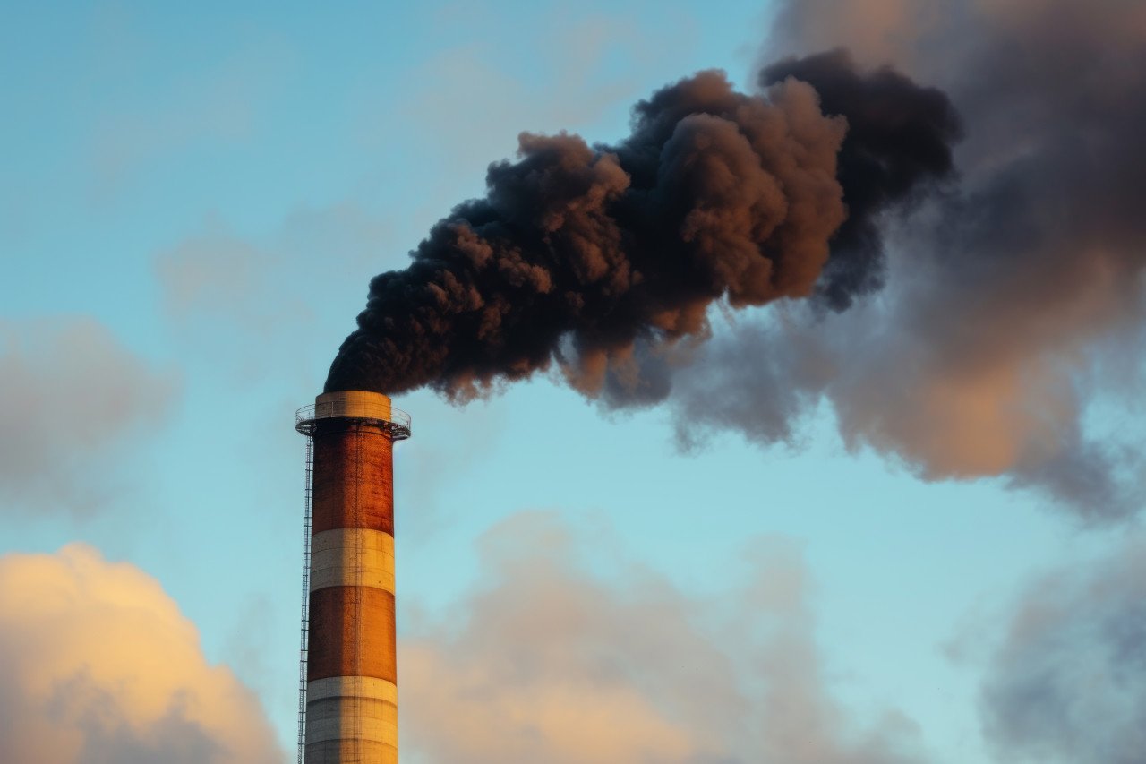 A chimney releasing black smoke into the air