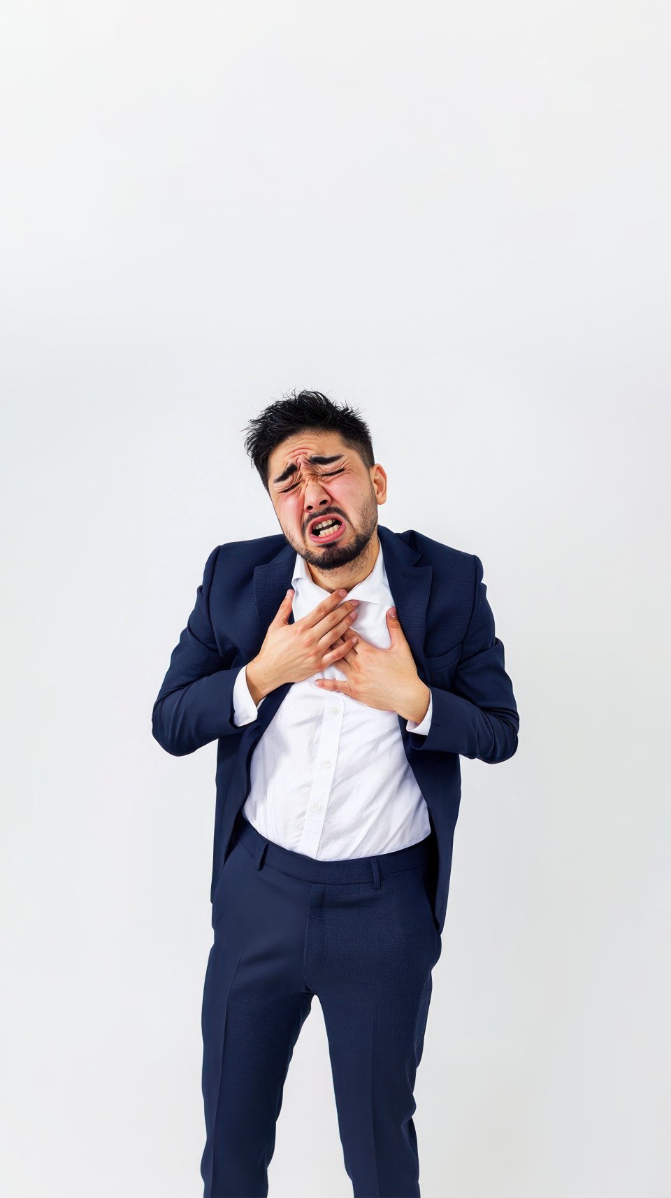 Indian man holding his chest in pain jobless rates concept