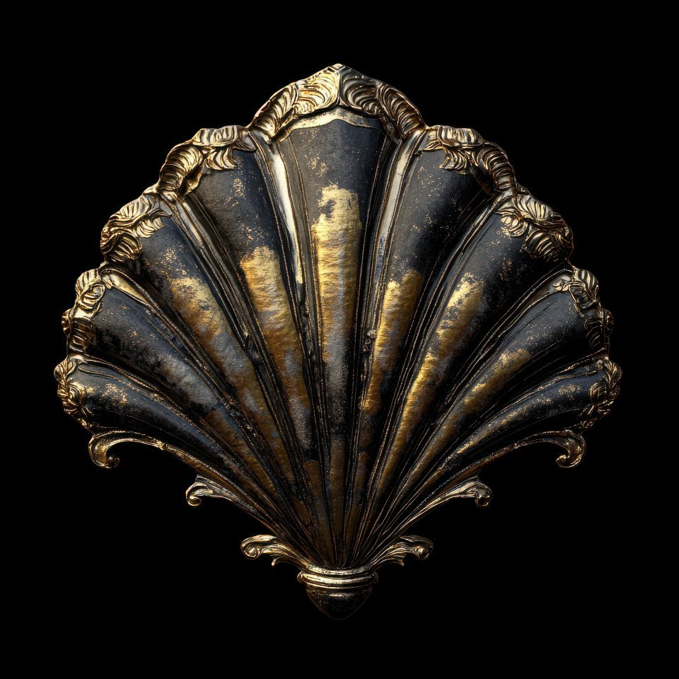 A delicate seashell pieced together with golden seams
