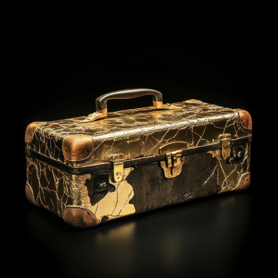 A cracked suitcase sealed with gold
