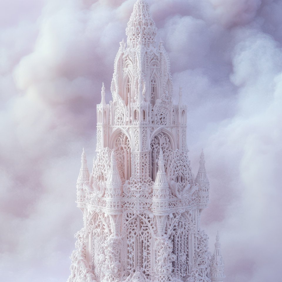 A gothic tower adorned with lace like details standing tall with intricate patterns