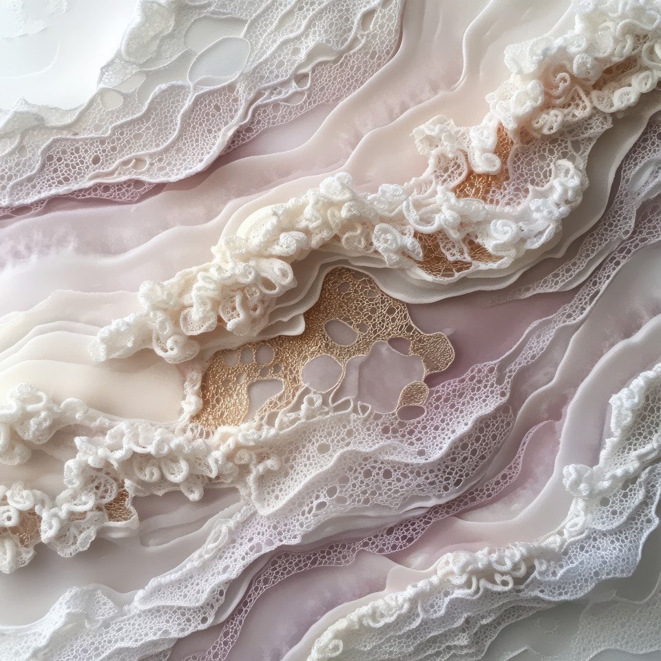 Waves curling with lace like foam forming delicate swirling patterns