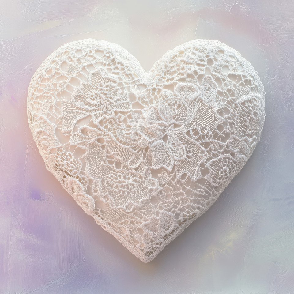 A lace patterned heart with swirling designs symbolizing love and elegance