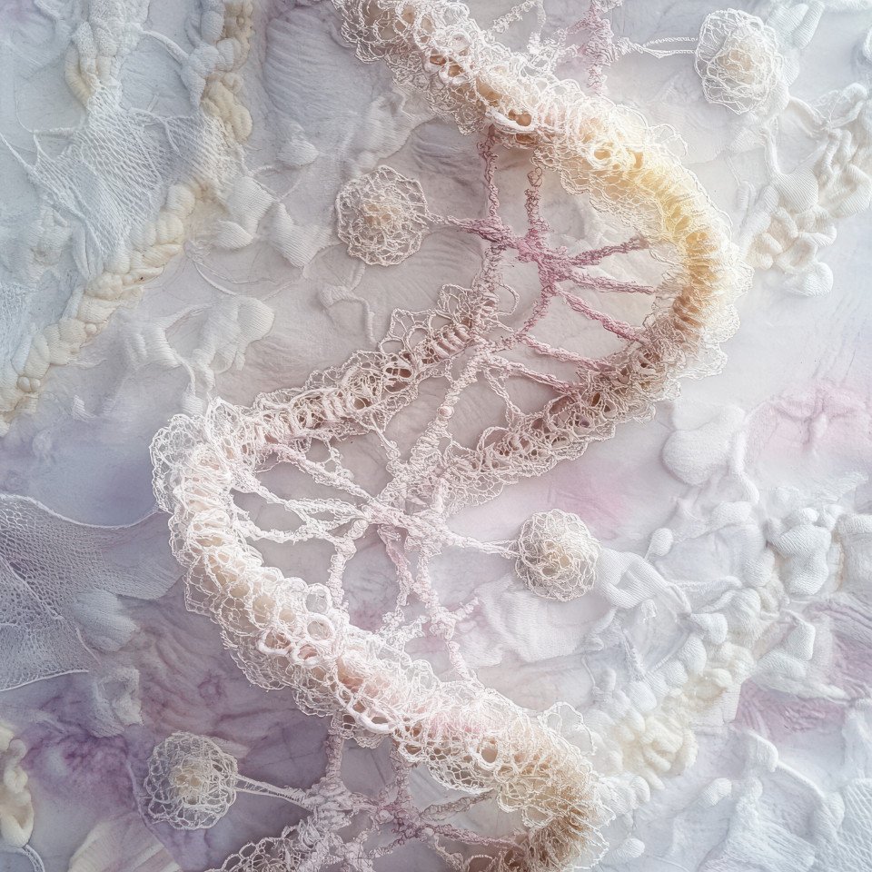 A lace woven dna strand symbolizing genetics and intricate biological design
