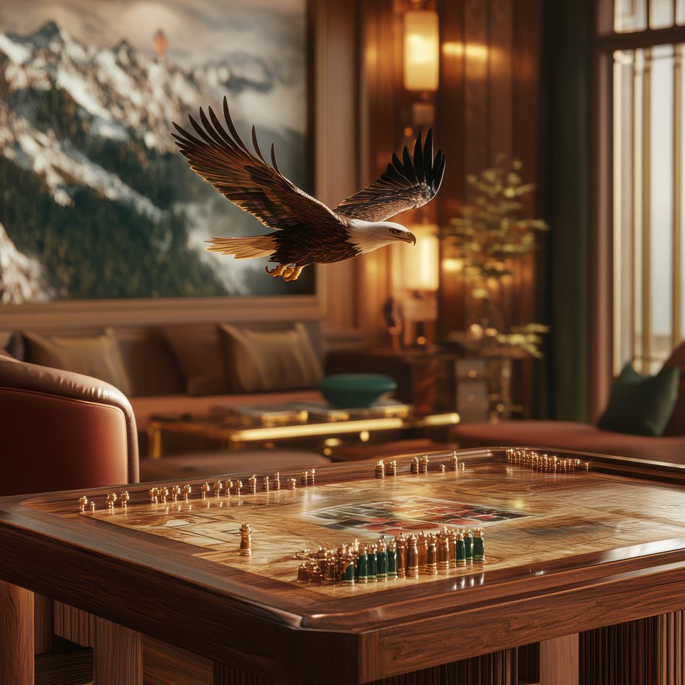 Majestic eagle soaring high over mountain peaks