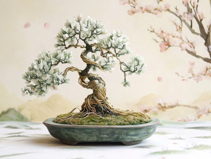 A single bonsai tree in a quiet