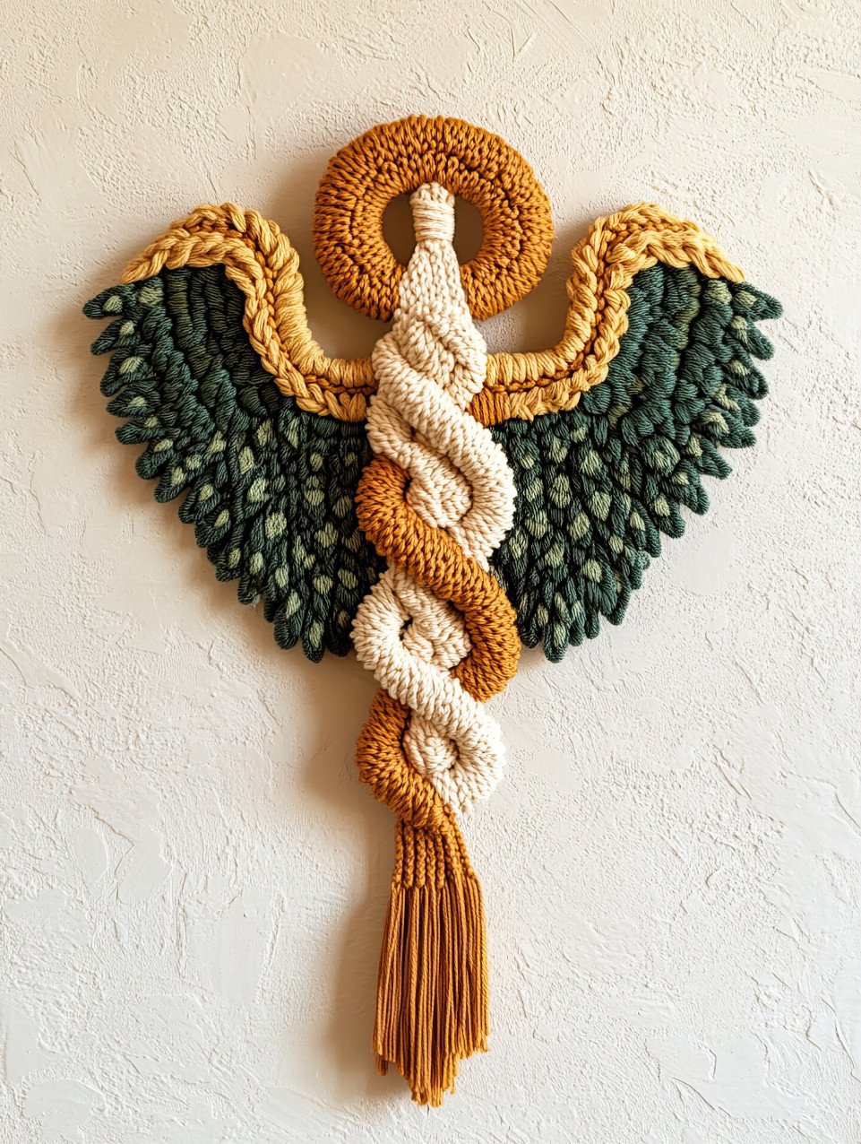 Caduceus with braided macrame threads