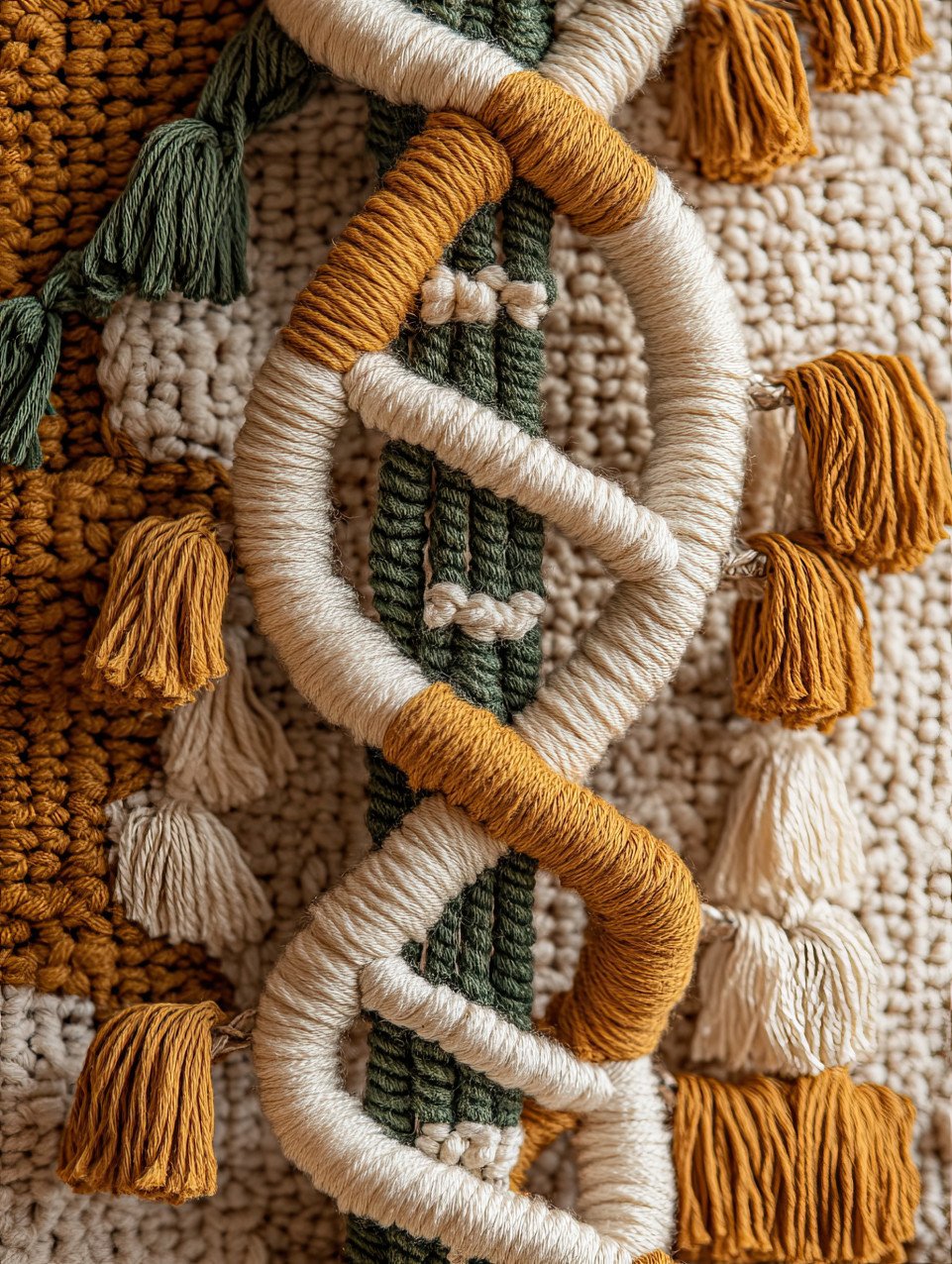 Dna helix with intricate macrame knot details