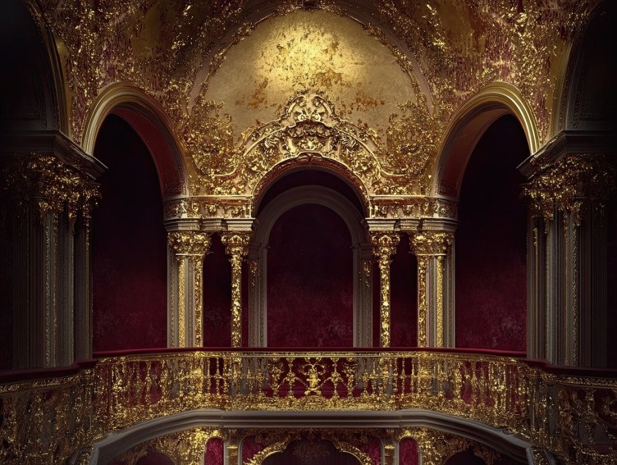 Domed palace with gilded accents shining under sunlight