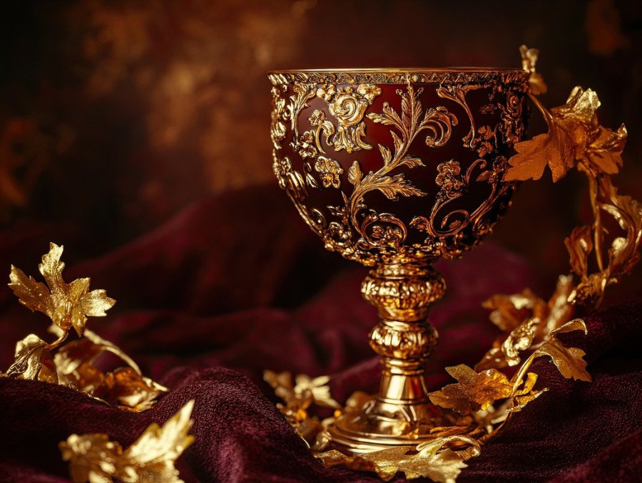 Chalice wrapped in curling golden vines
